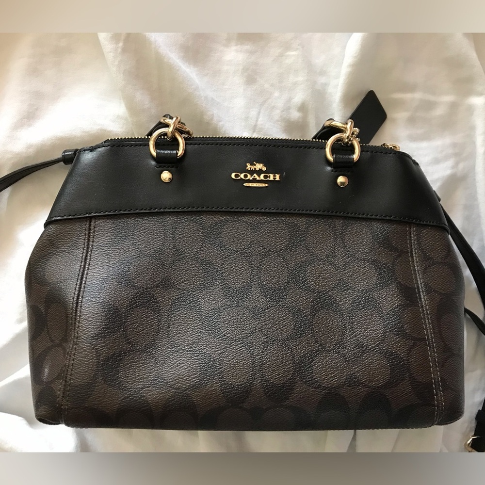 Coach Black and Brown Shoulder Bags with Signature Monogram